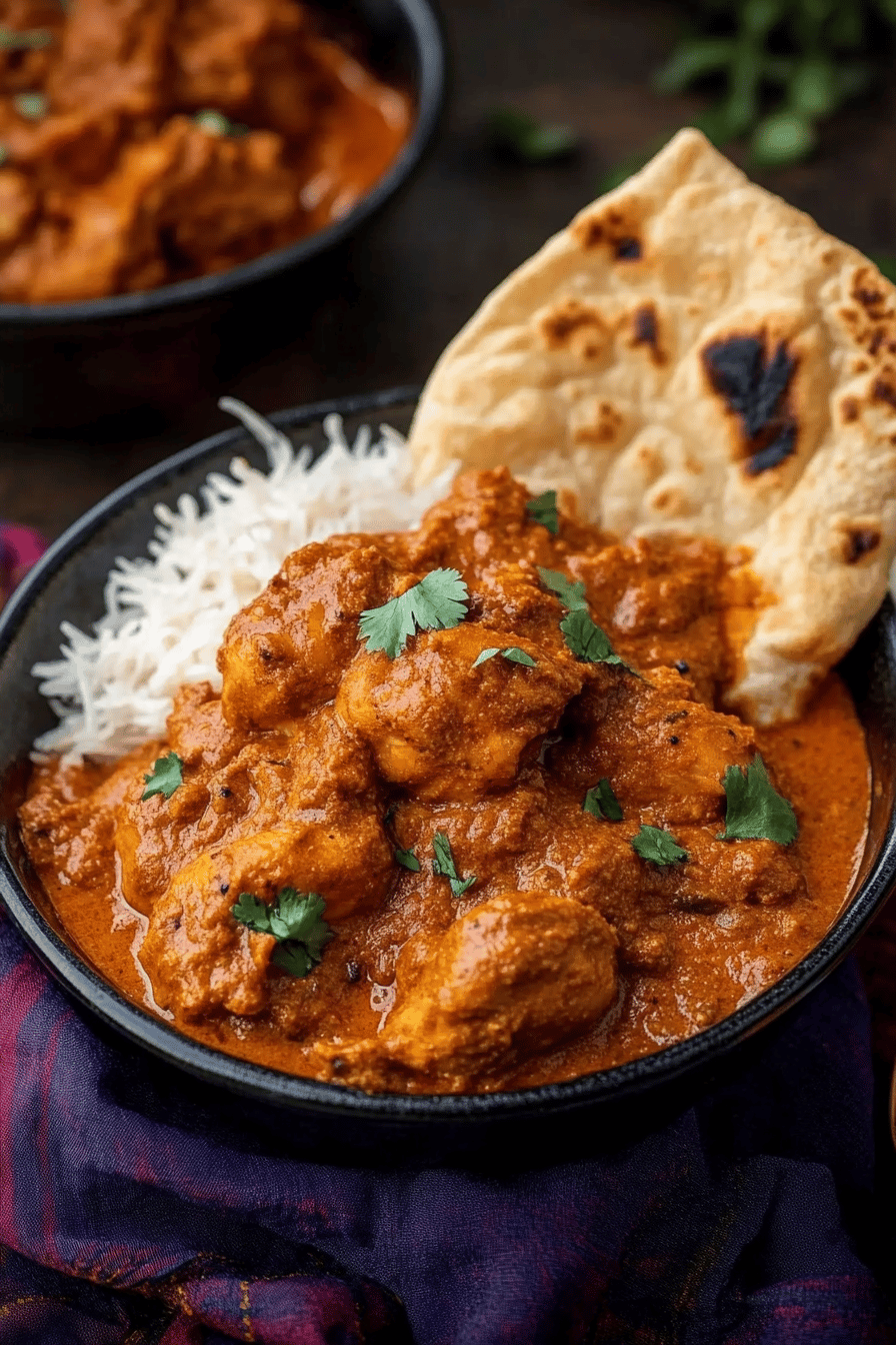 butter chicken ingredients organized and measured on kitchen counter