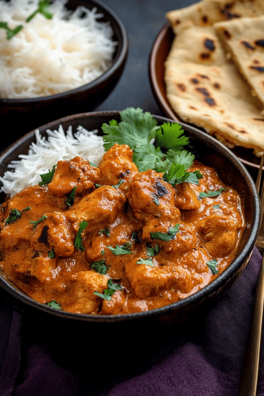 butter chicken slice on plate showing perfect texture and swirl pattern