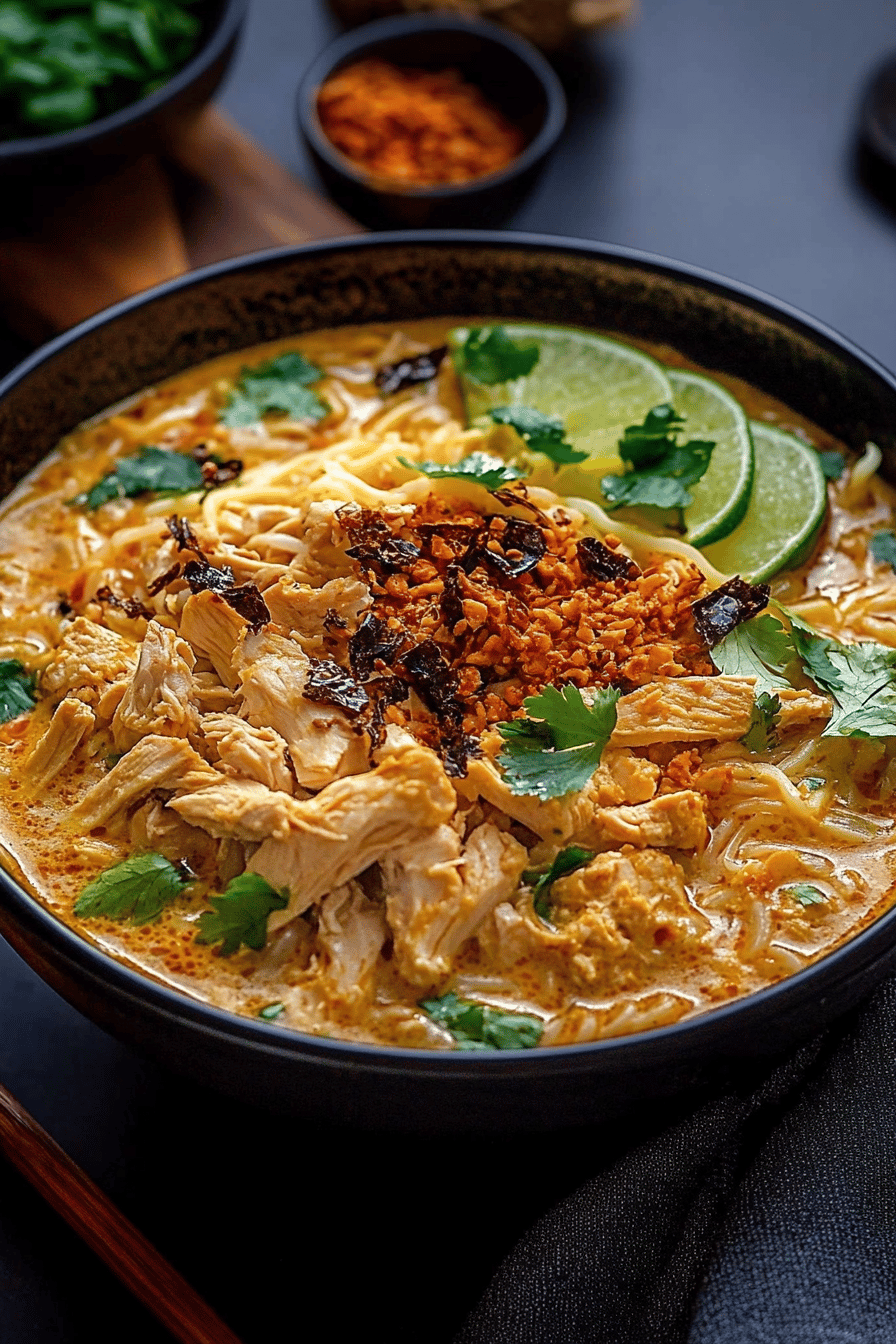 chicken laksa slice on plate showing perfect texture and swirl pattern