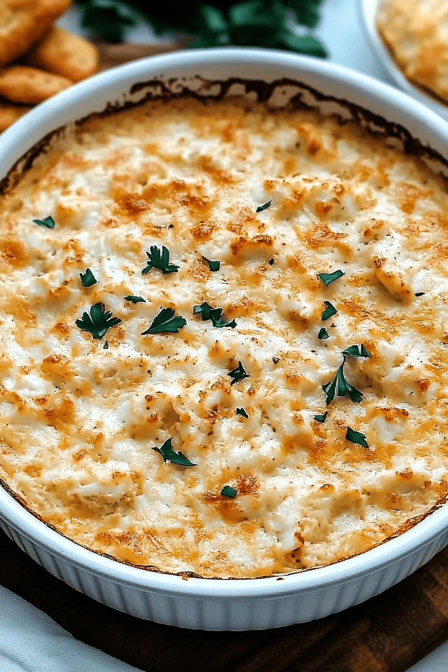 A close-up shot of a fork scooping a generous portion of creamy crab dip from a serving dish, showing its rich texture and golden topping.