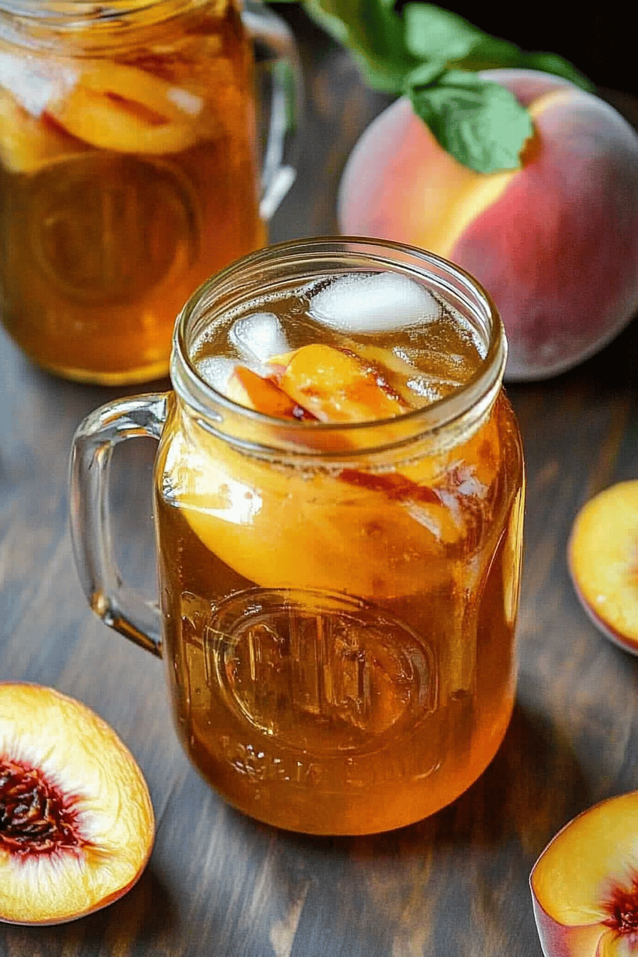 grilled peach iced tea ingredients organized and measured on kitchen counter