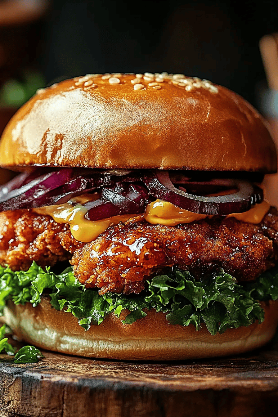hot honey chicken sandwich slice on plate showing perfect texture and swirl pattern