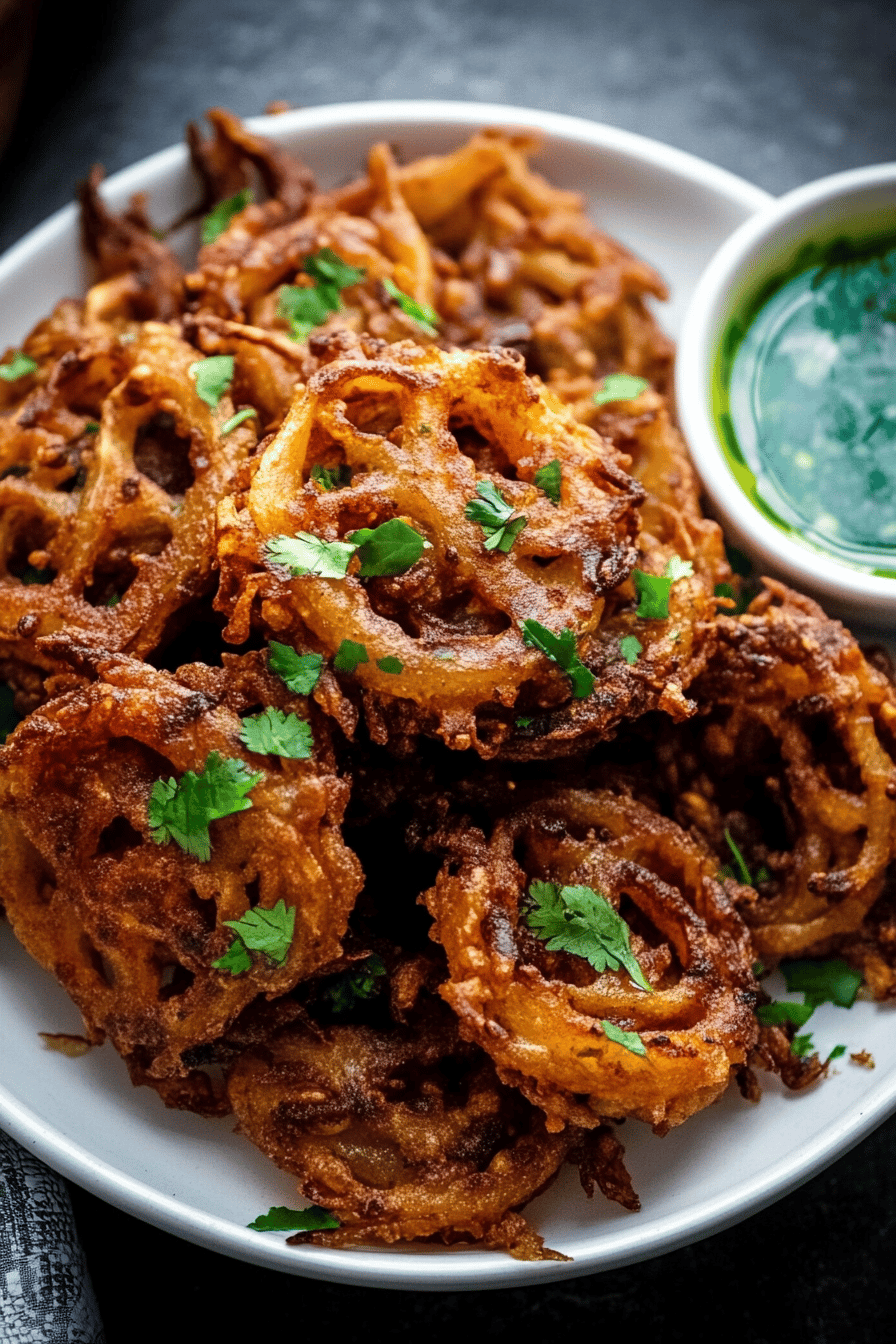 onion bhaji ingredients organized and measured on kitchen counter