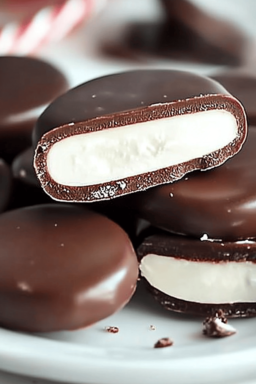 peppermint patties slice on plate showing perfect texture and swirl pattern