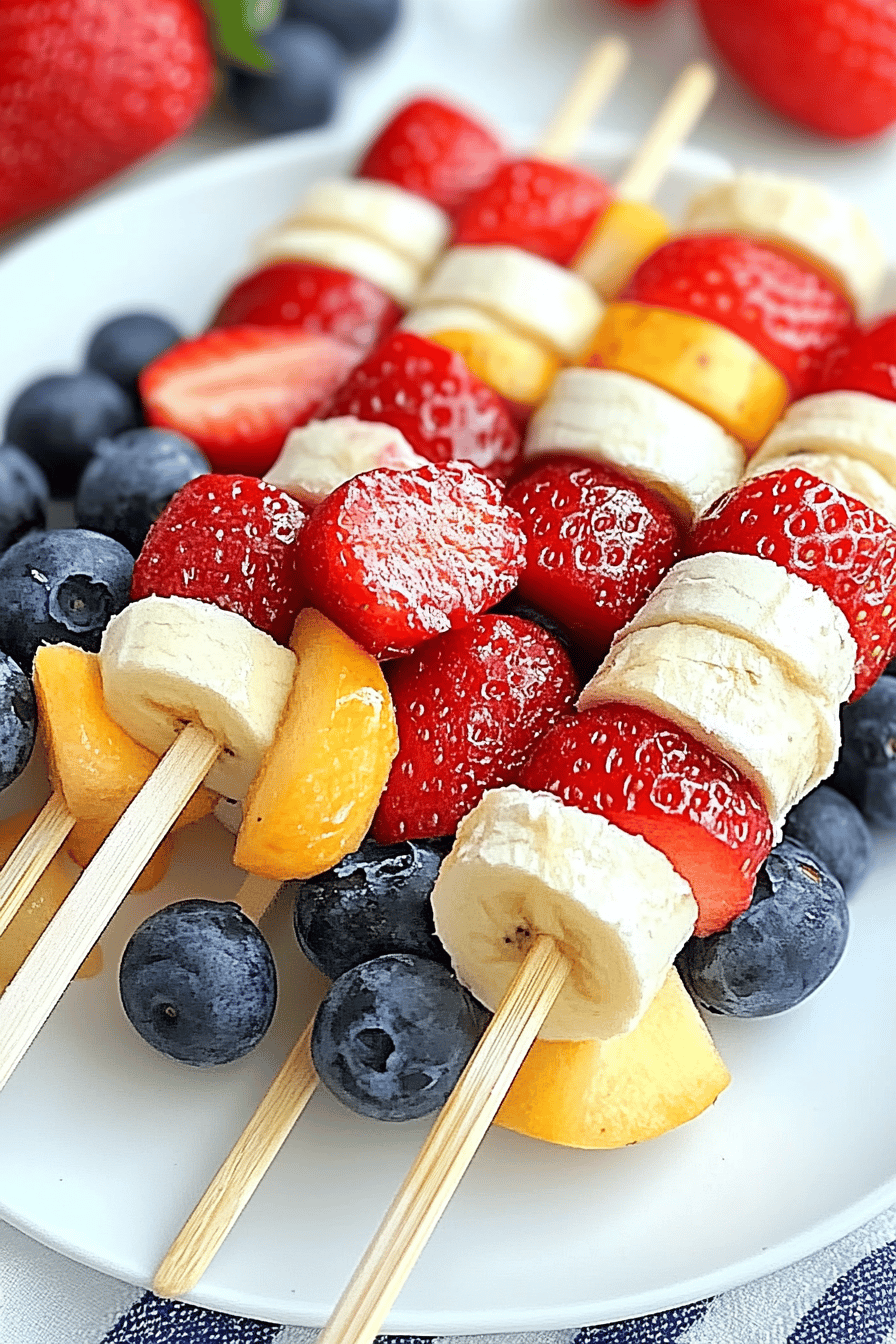 red white blue fruit kabobs ingredients organized and measured on kitchen counter