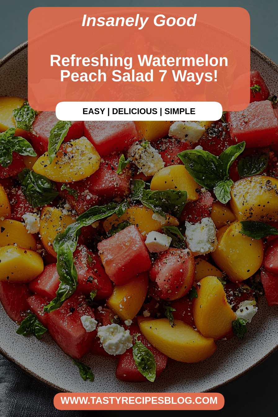 watermelon peach salad final dish beautifully presented and ready to serve