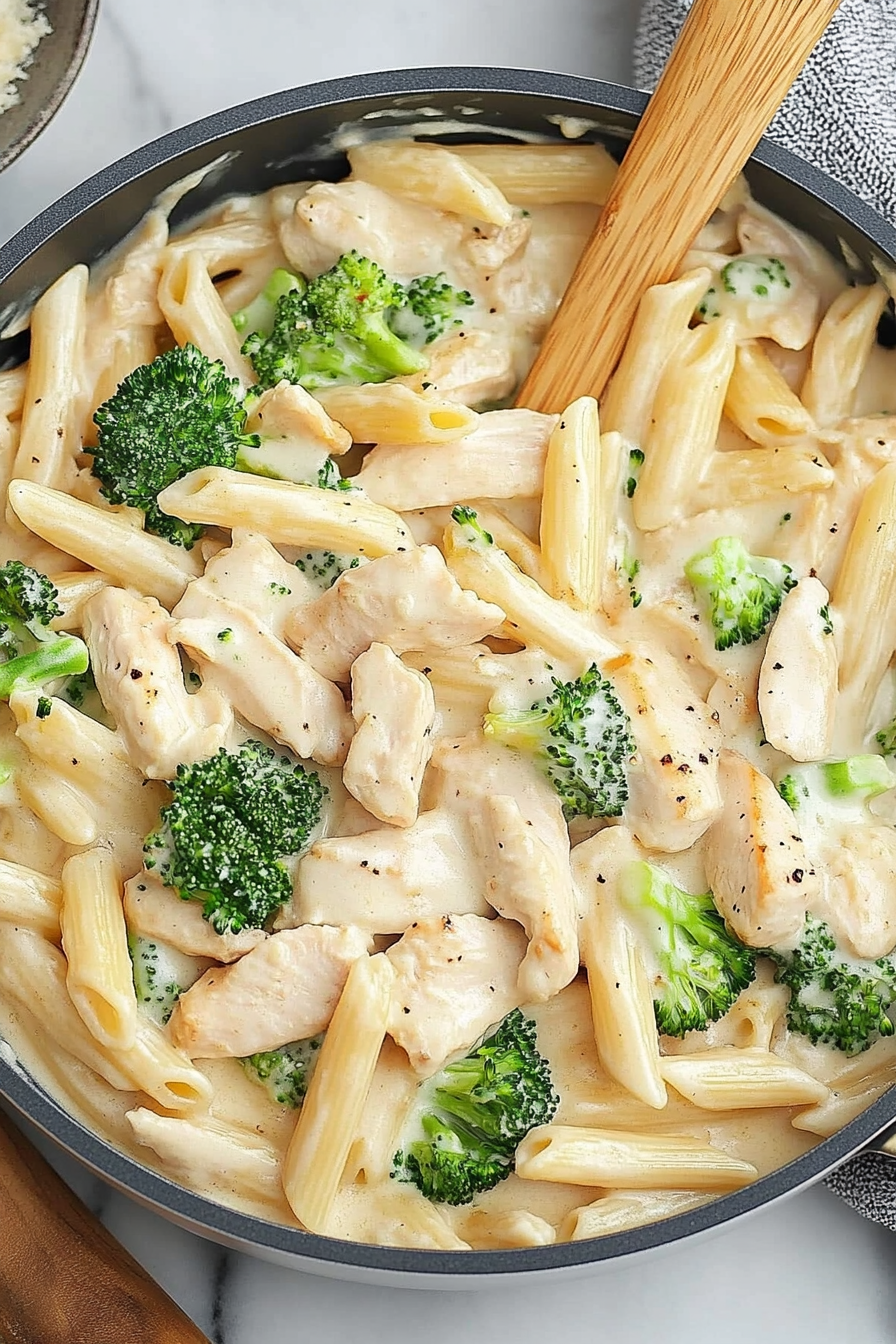 chicken and broccoli penne alfredo