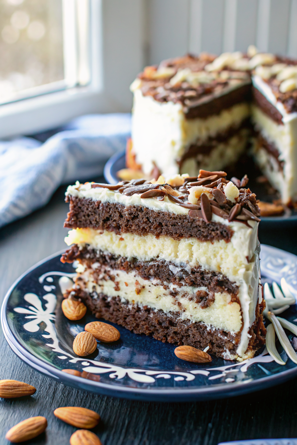 Almond Joy Layer Cake ingredients organized and measured on kitchen counter