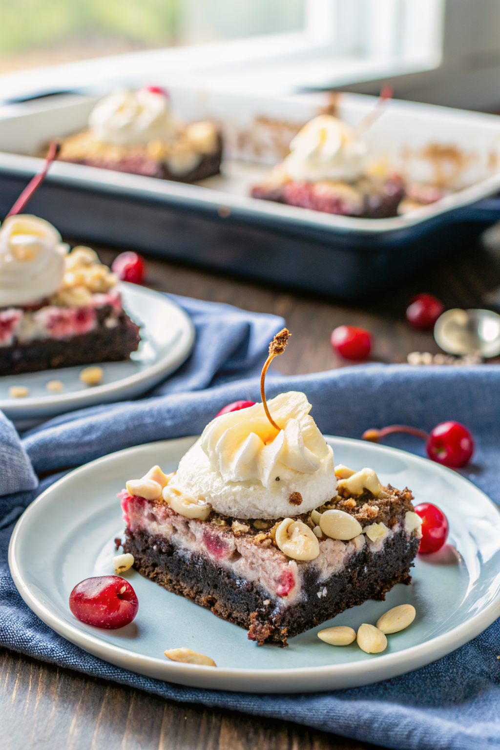 Banana Split Brownies beautifully presented from an overhead angle