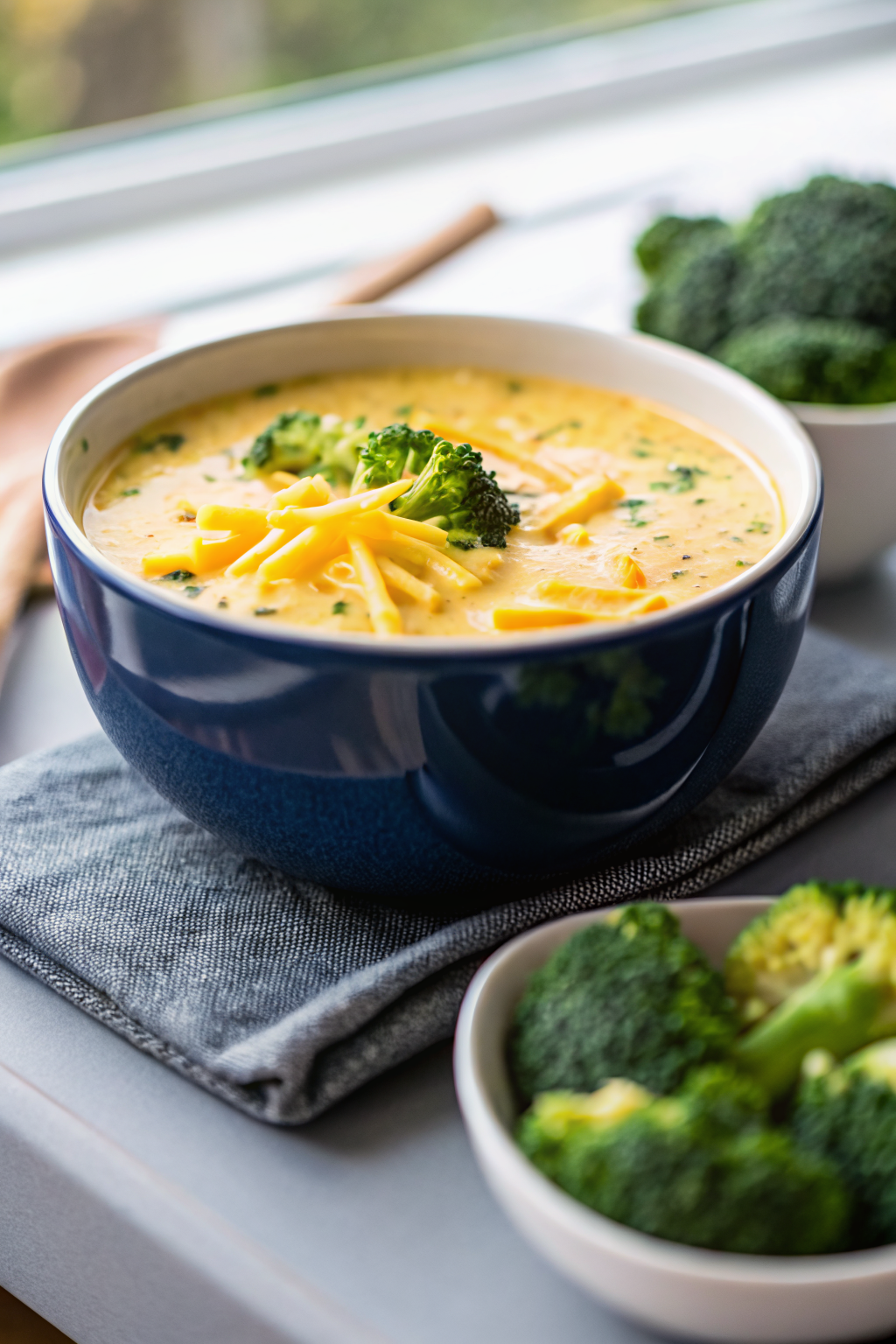 Best Broccoli Cheese Soup ingredients organized and measured on kitchen counter