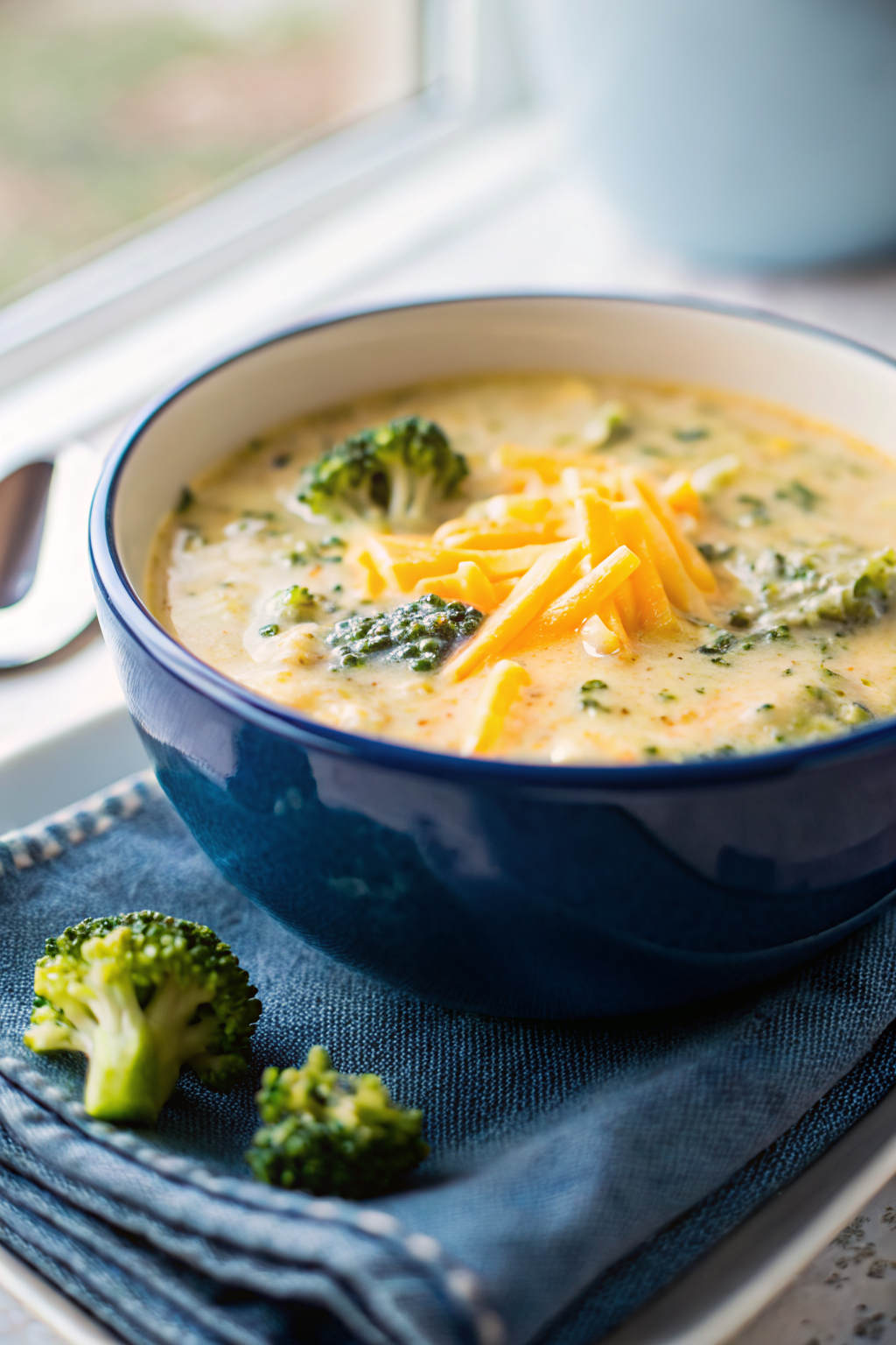 Best Broccoli Cheese Soup slice on plate showing perfect texture and swirl pattern