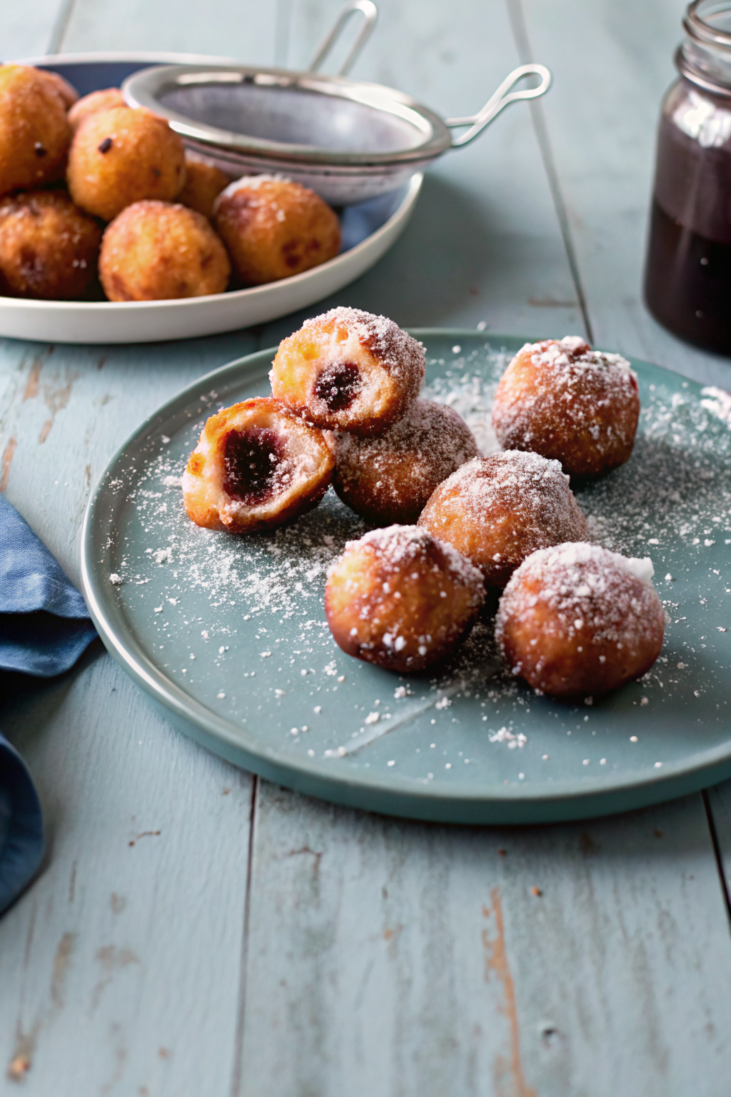 Jelly Donut Holes slice on plate showing perfect texture and swirl pattern