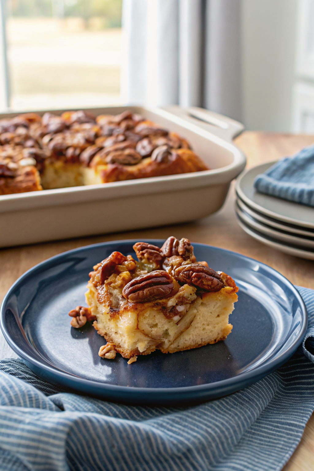 Caramel Pecan Breakfast Casserole ingredients organized and measured on kitchen counter