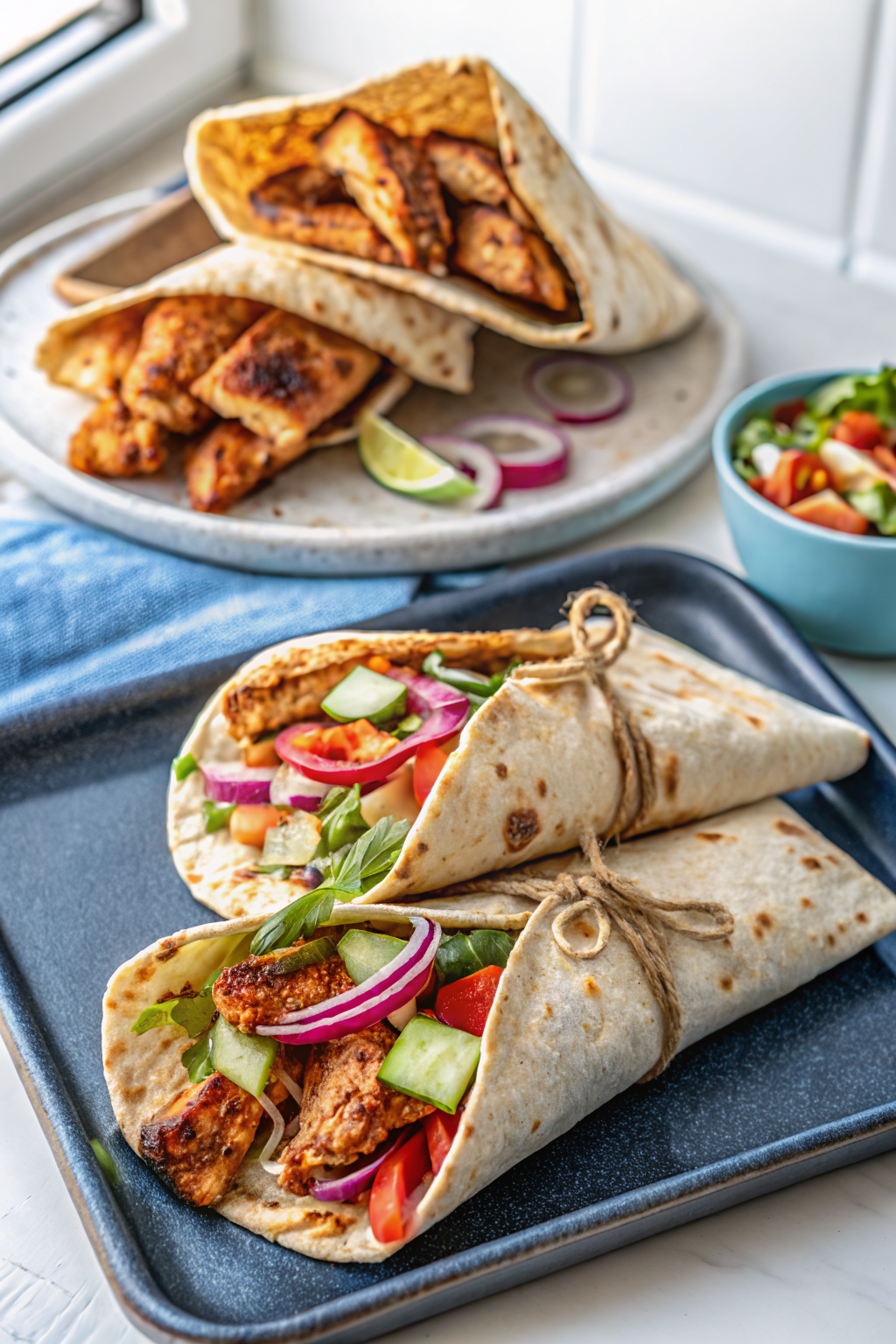 Chicken Shawarma beautifully presented from an overhead angle