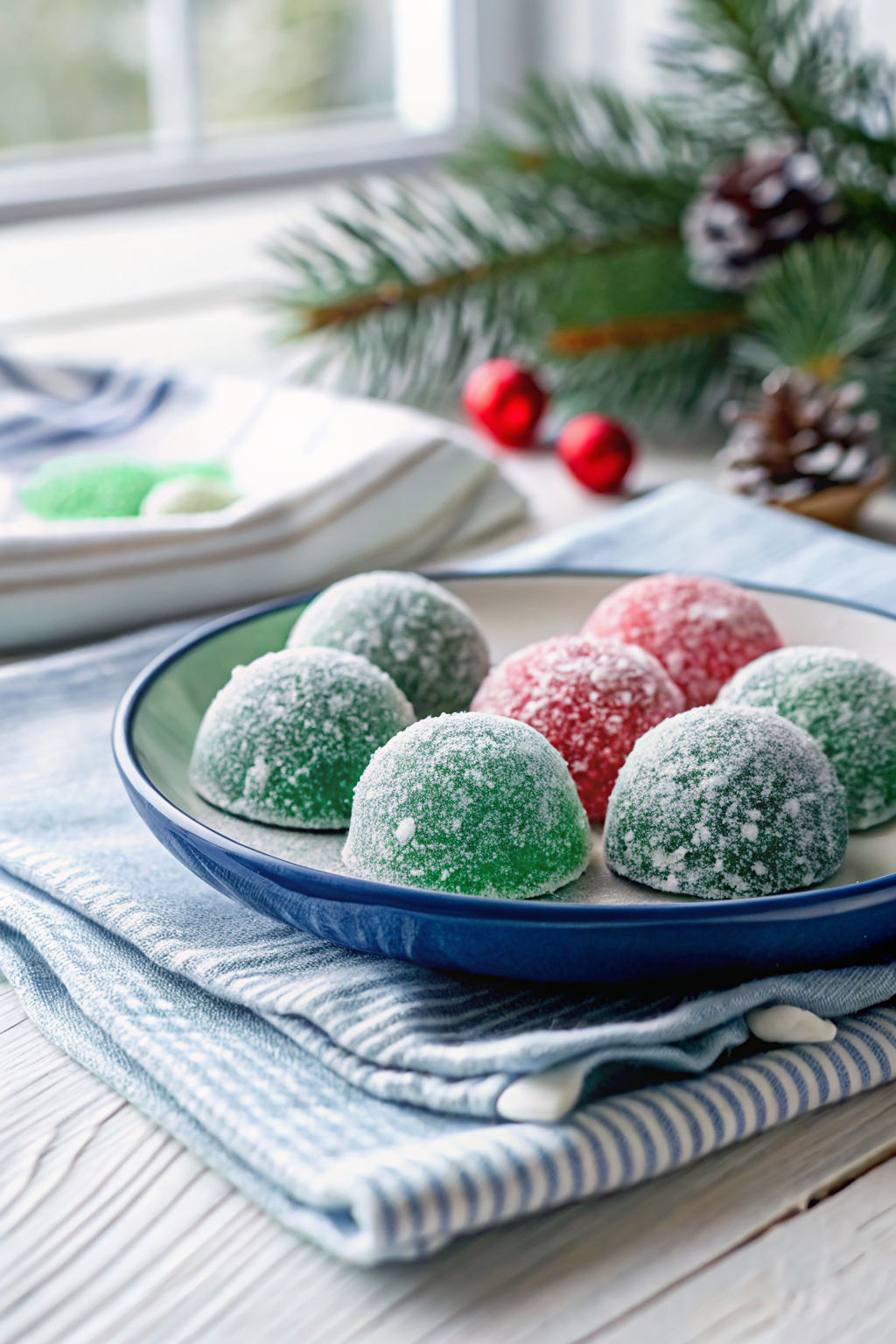 Christmas Jello Balls slice on plate showing perfect texture and swirl pattern