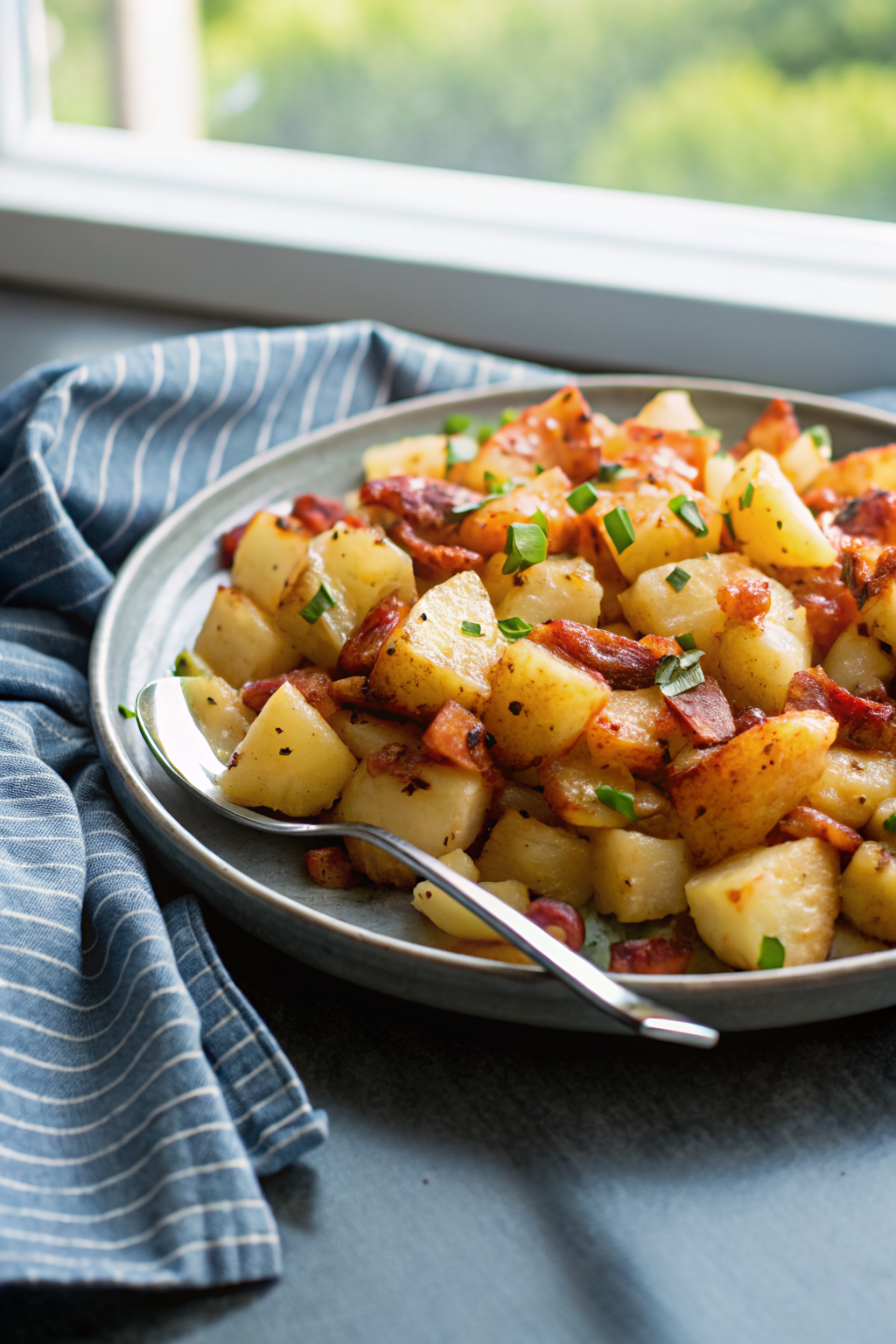 Crispy Cheese Bacon Potatoes ingredients organized and measured on kitchen counter