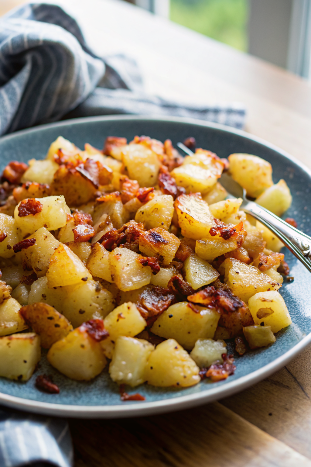 Crispy Cheese Bacon Potatoes slice on plate showing perfect texture and swirl pattern
