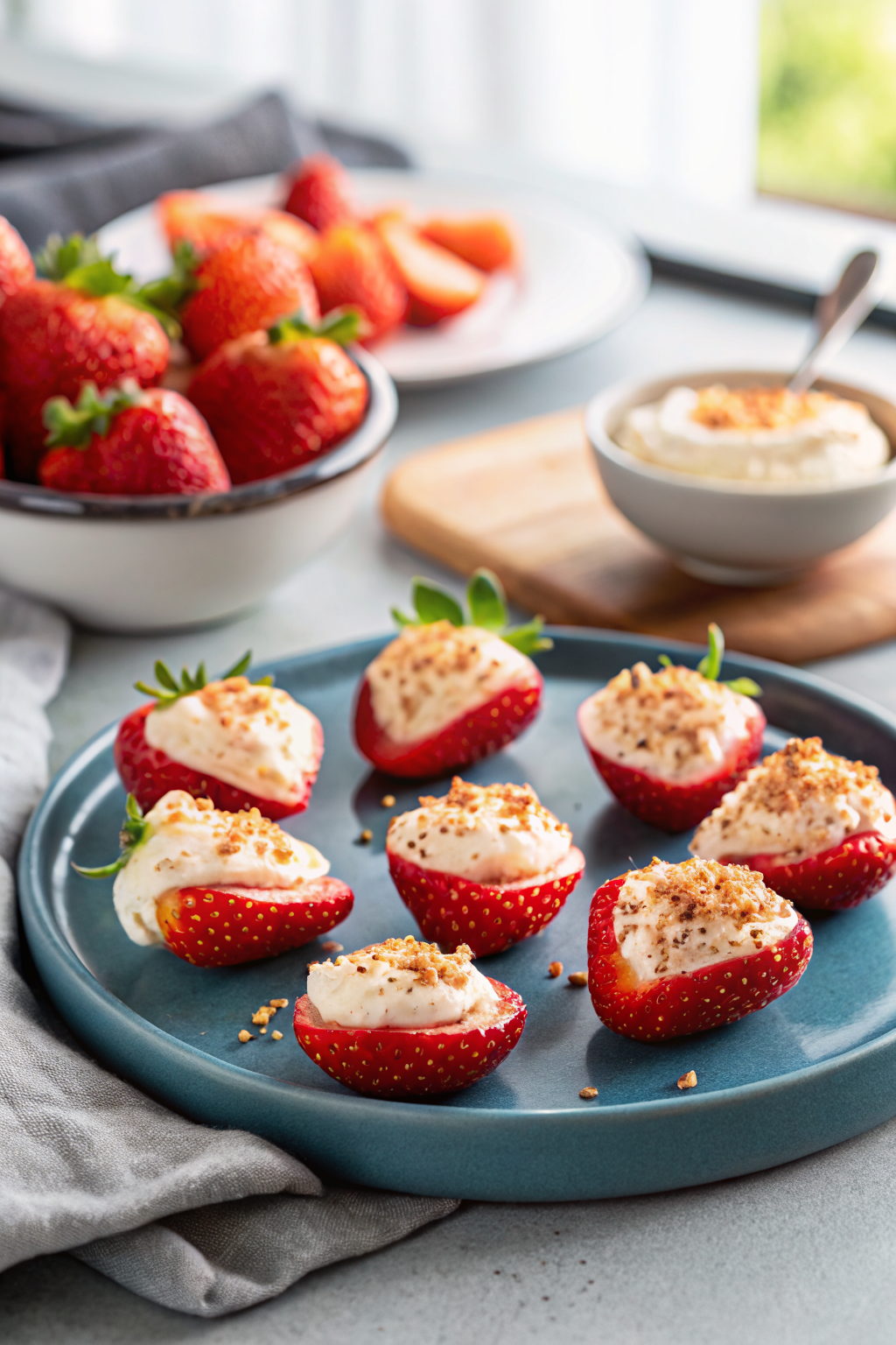 Strawberry Deviled Strawberries slice on plate showing perfect texture and swirl pattern