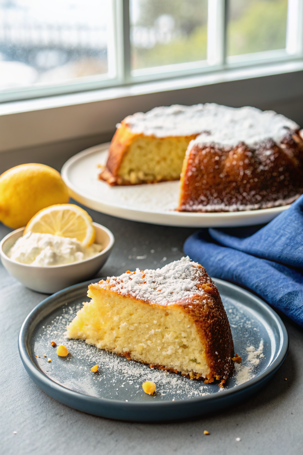 Easy Lemon Bundt Cake beautifully presented from an overhead angle