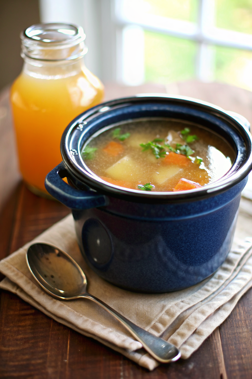 Homemade Chicken Broth ingredients organized and measured on kitchen counter