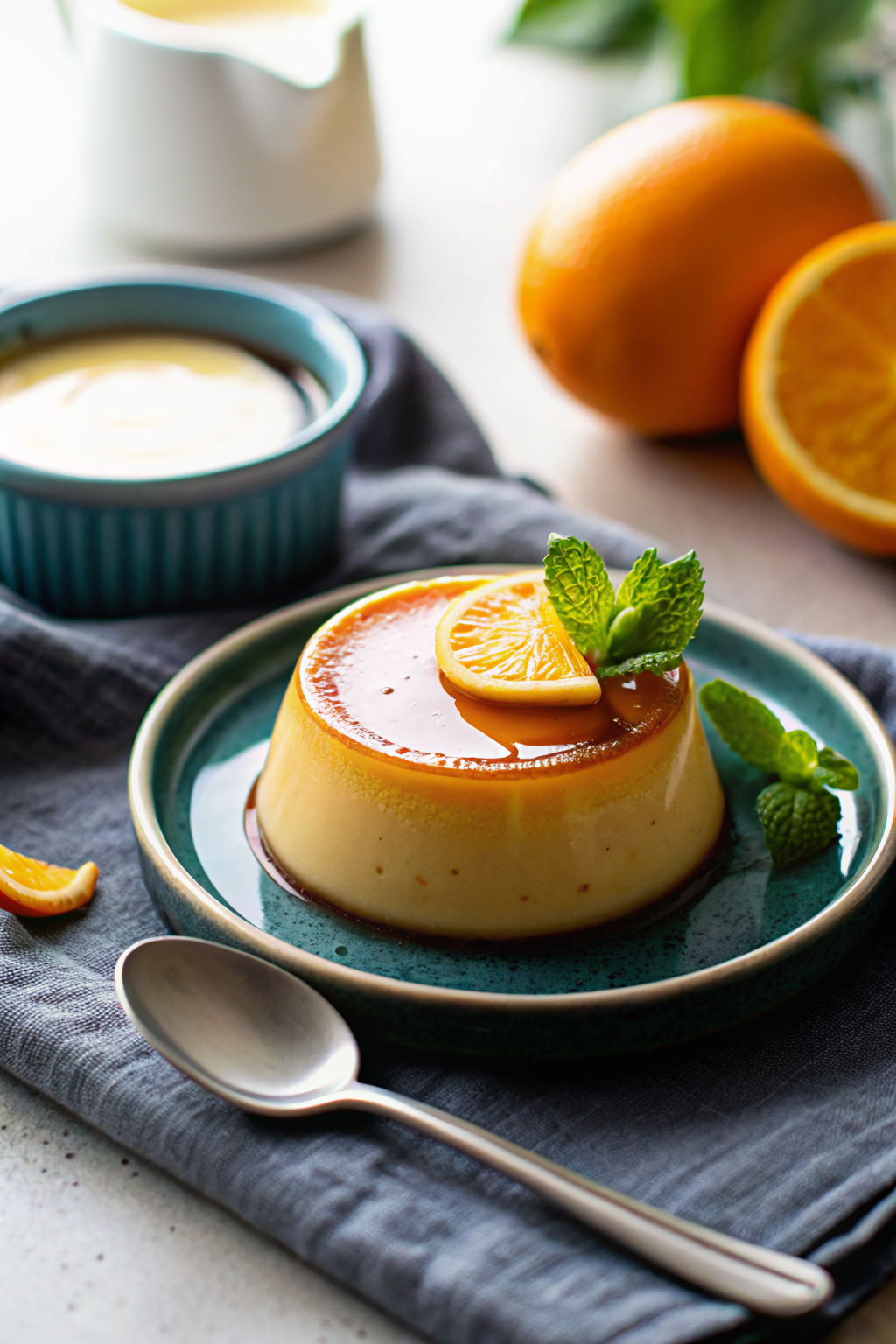 Creamy Orange Custard ingredients organized and measured on kitchen counter