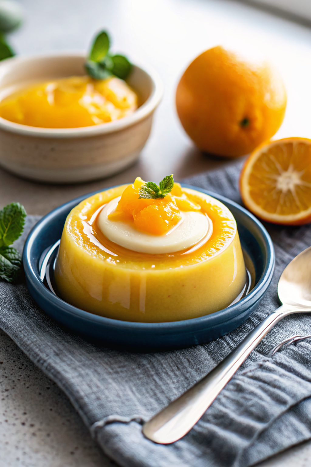 Creamy Orange Custard slice on plate showing perfect texture and swirl pattern