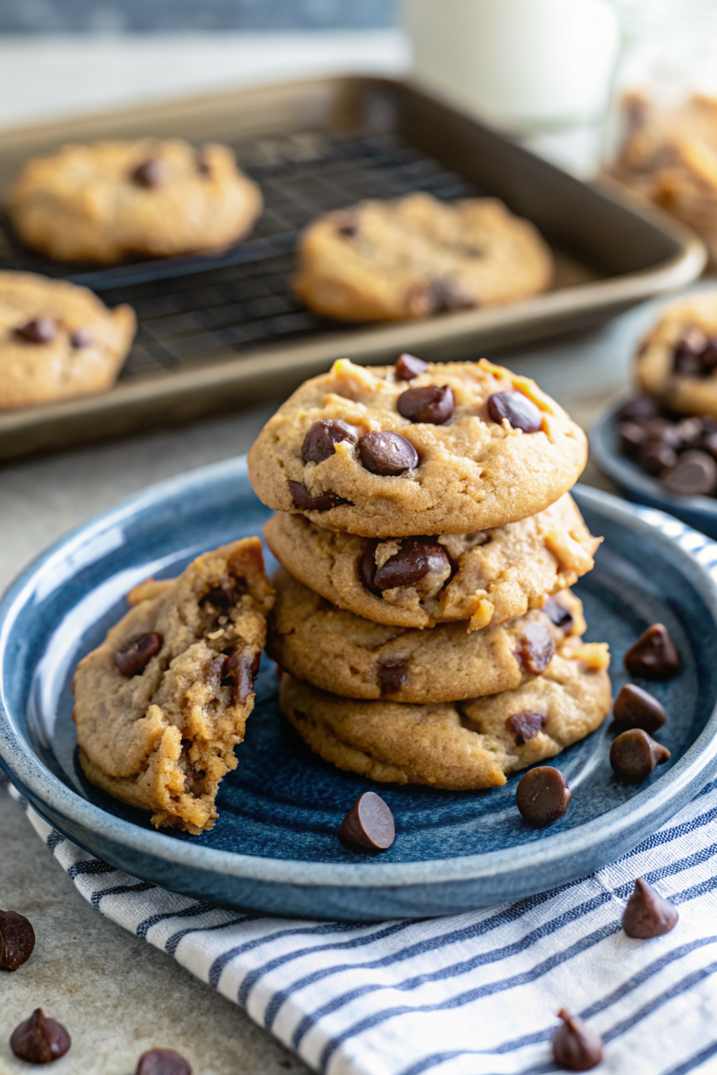 Peanut Butter Chocolate Chip Cookies ingredients organized and measured on kitchen counter