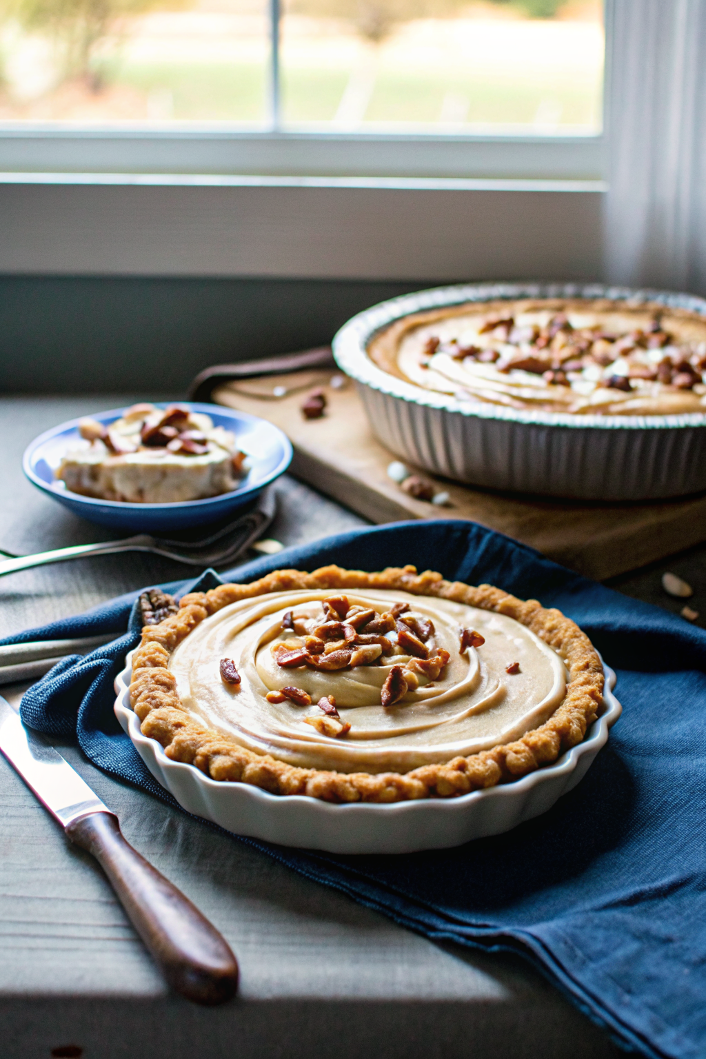 Peanut Butter Pie beautifully presented from an overhead angle