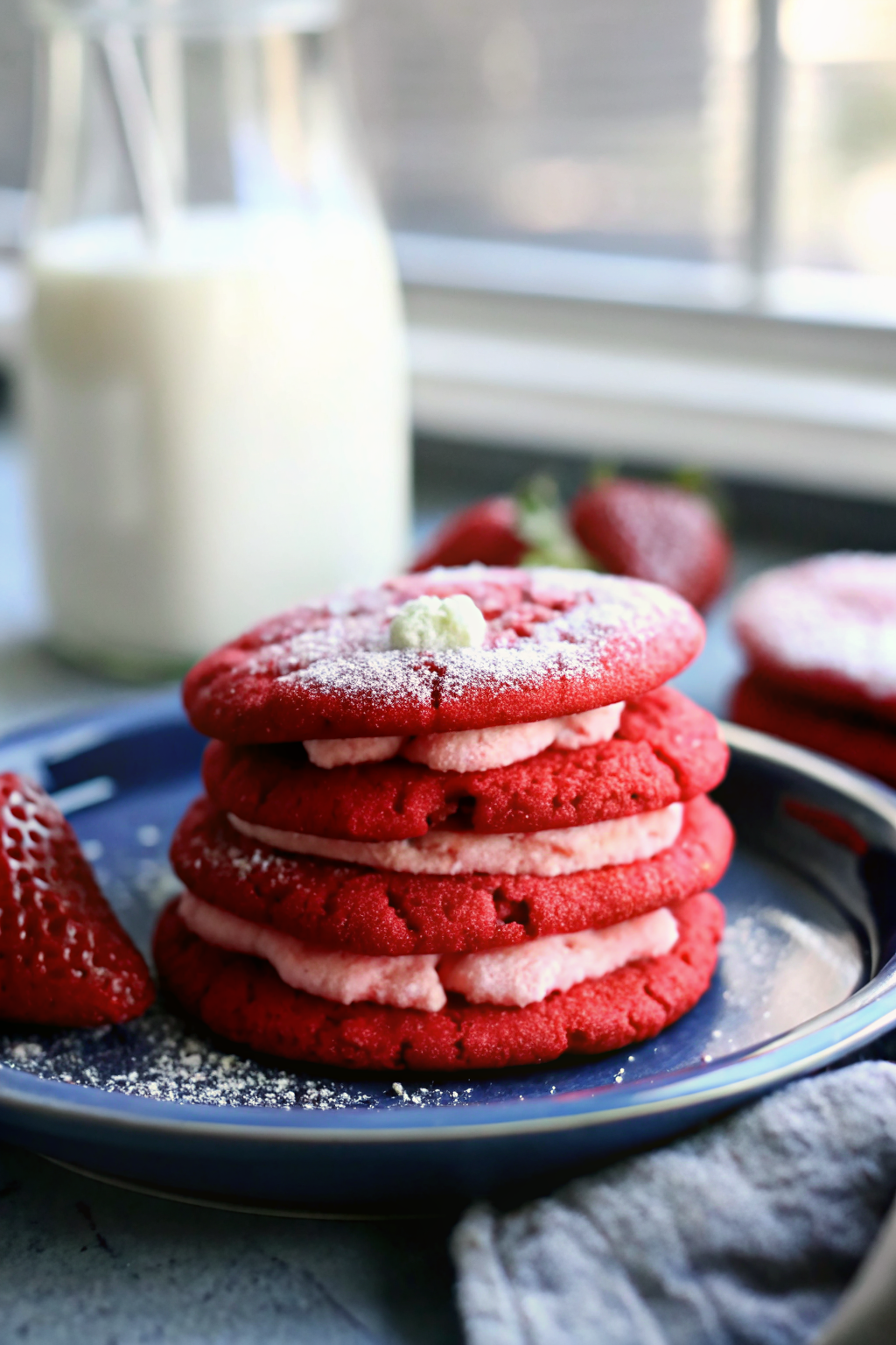 Red Velvet Sugar Cookies slice on plate showing perfect texture and swirl pattern