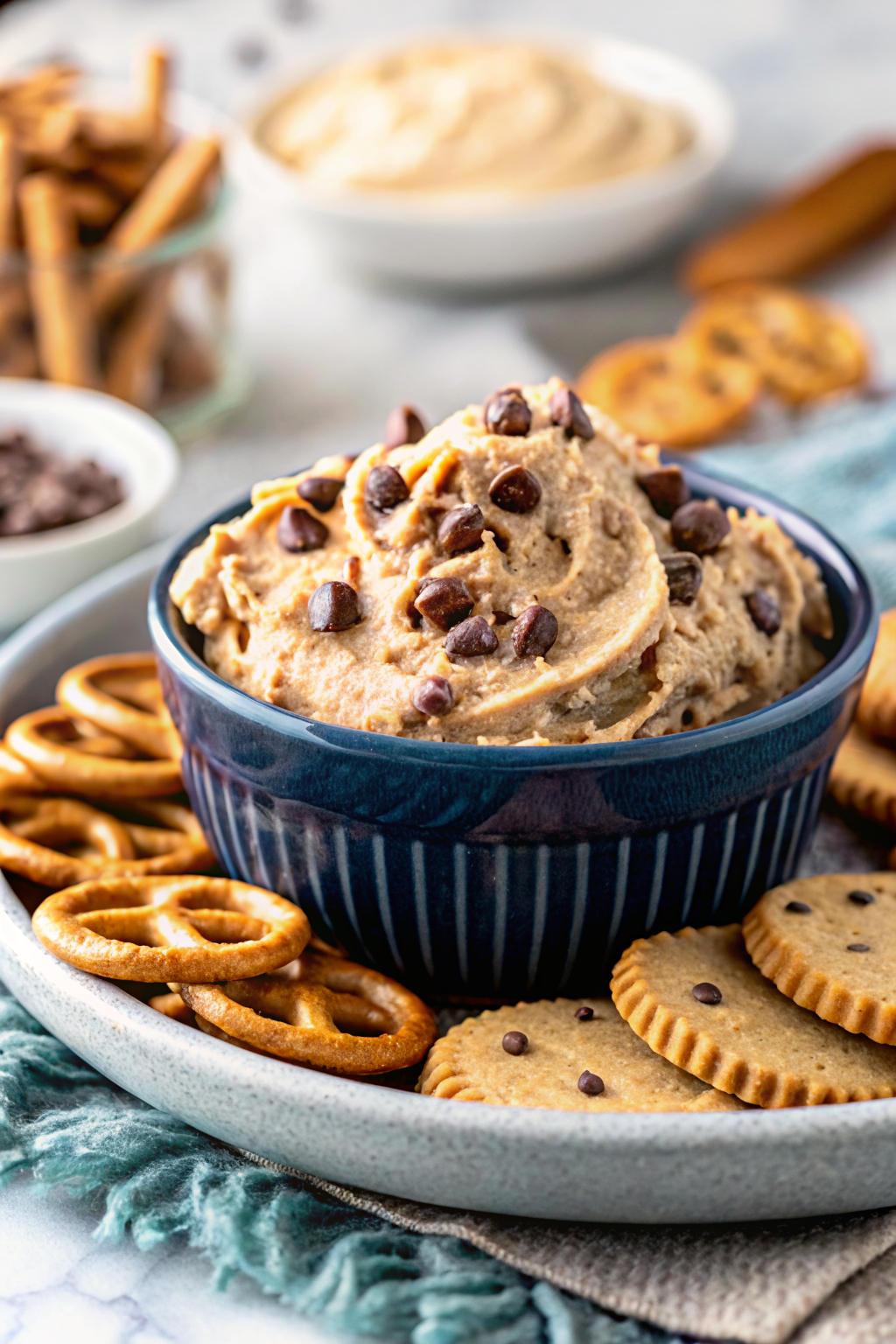 Reese's Peanut Butter Cookie Dough Dip beautifully presented from an overhead angle