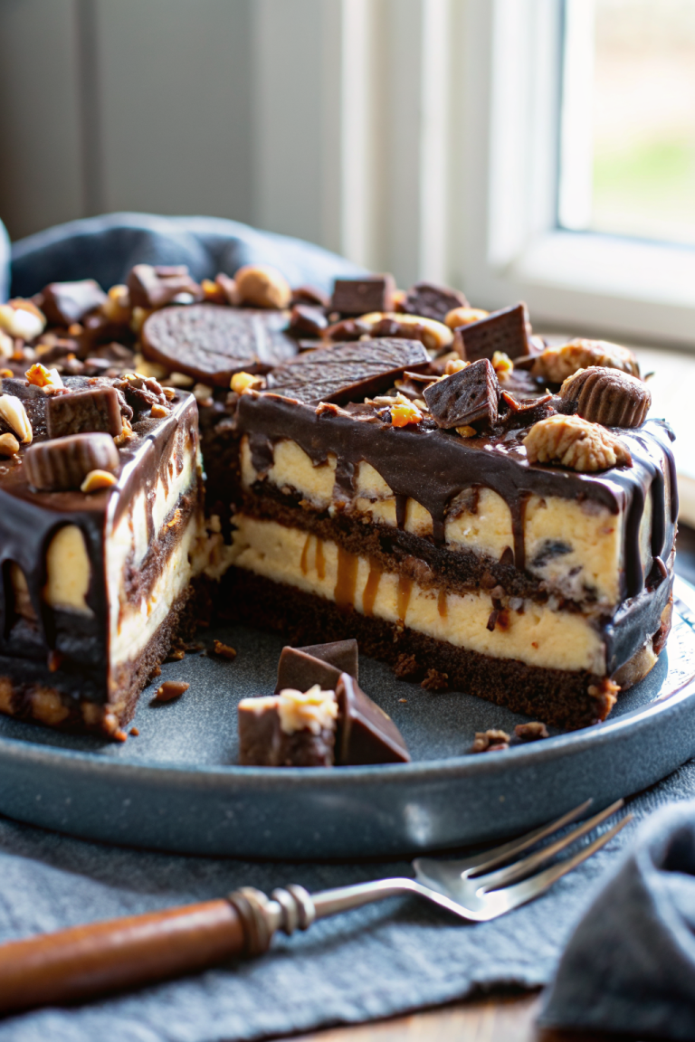 Snickers Peanut Butter Brownie Ice Cream Cake