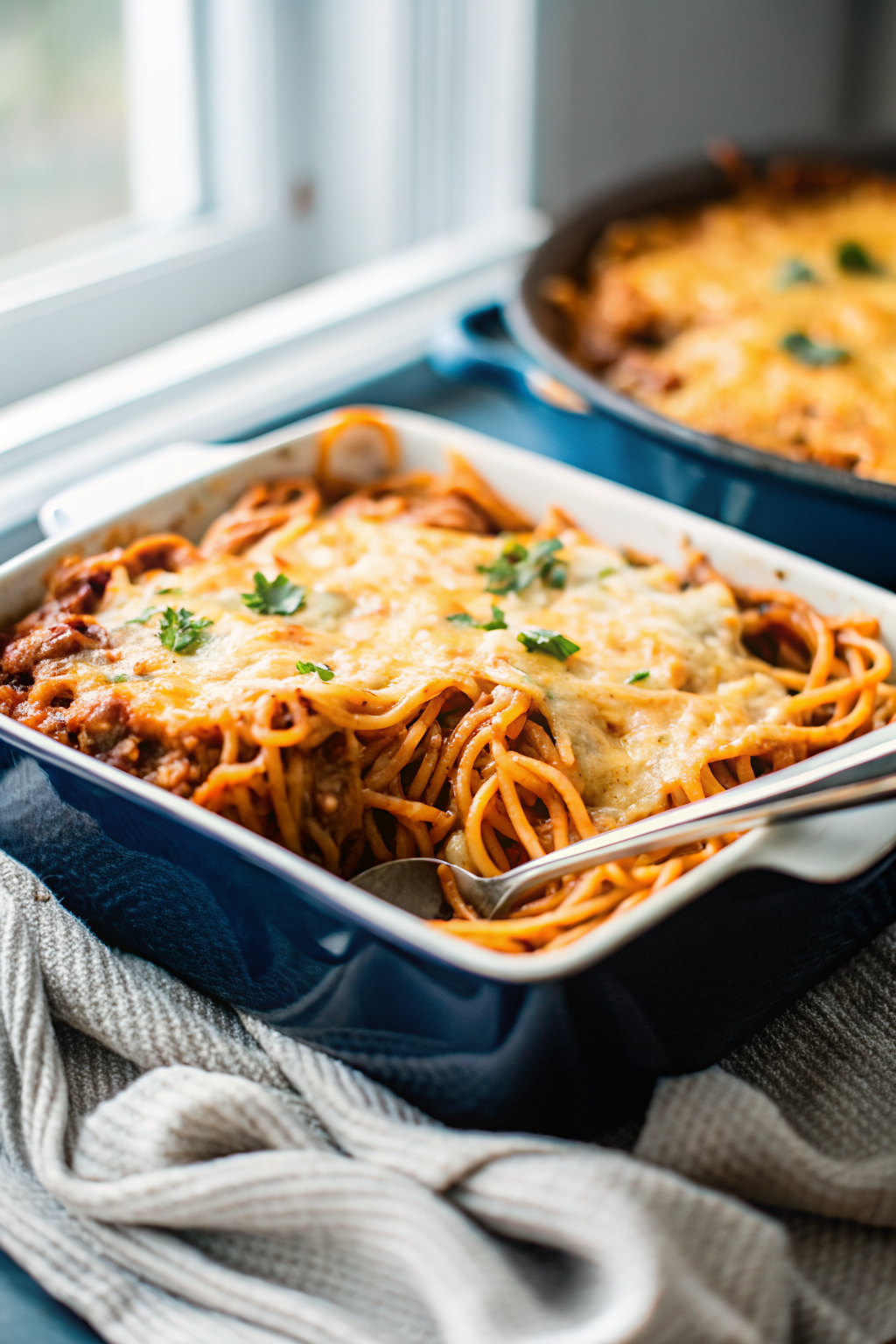 Spaghetti Bake ingredients organized and measured on kitchen counter
