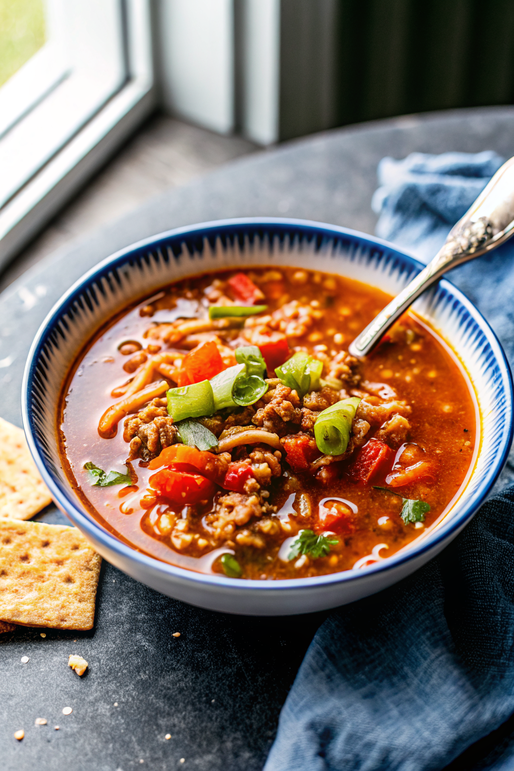 Stuffed Pepper Soup slice on plate showing perfect texture and swirl pattern